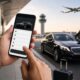 Person booking luxury airport transfer online using smartphone
