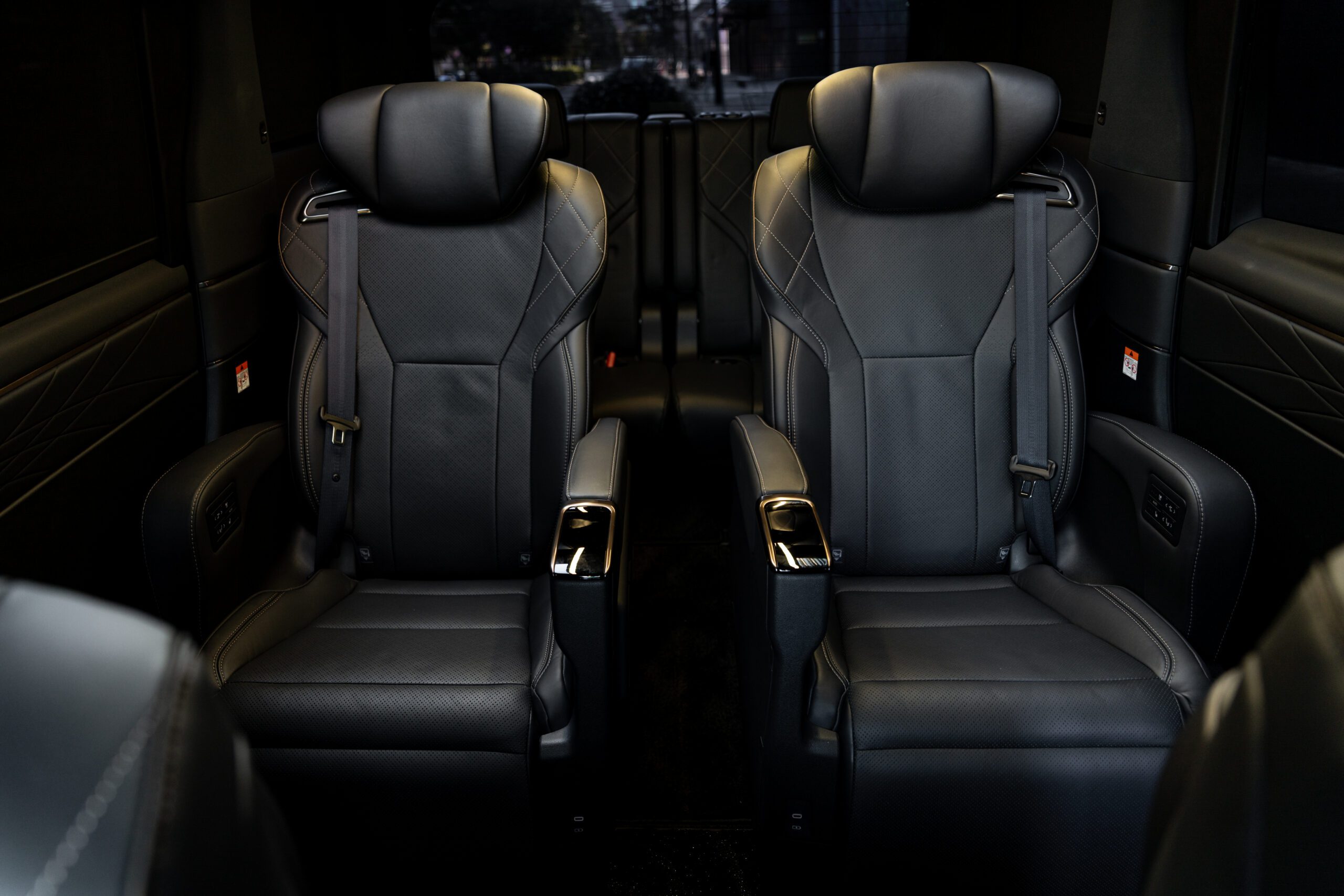 Luxury Toyota Vellfire interior with premium leather captain seats for chauffeur service, airport transfers and executive travel in Sydney.